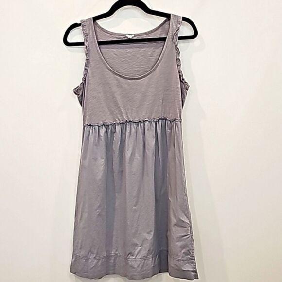 J. Crew Gray Sleeveless Raw Ruffle Trim Lightweight Cotton Summer Dress Sz Small - Picture 3 of 10
